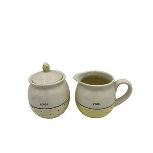 Vtg Rae Dunn Artisan Collection Sugar & Creamer Yellow Pastel Black Polka Dots
